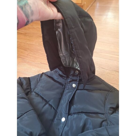 DKNY Sport Jacket Girls Size M 10/12 Black Puffer Hooded Quilted Coat Logo EUC - Picture 4 of 16